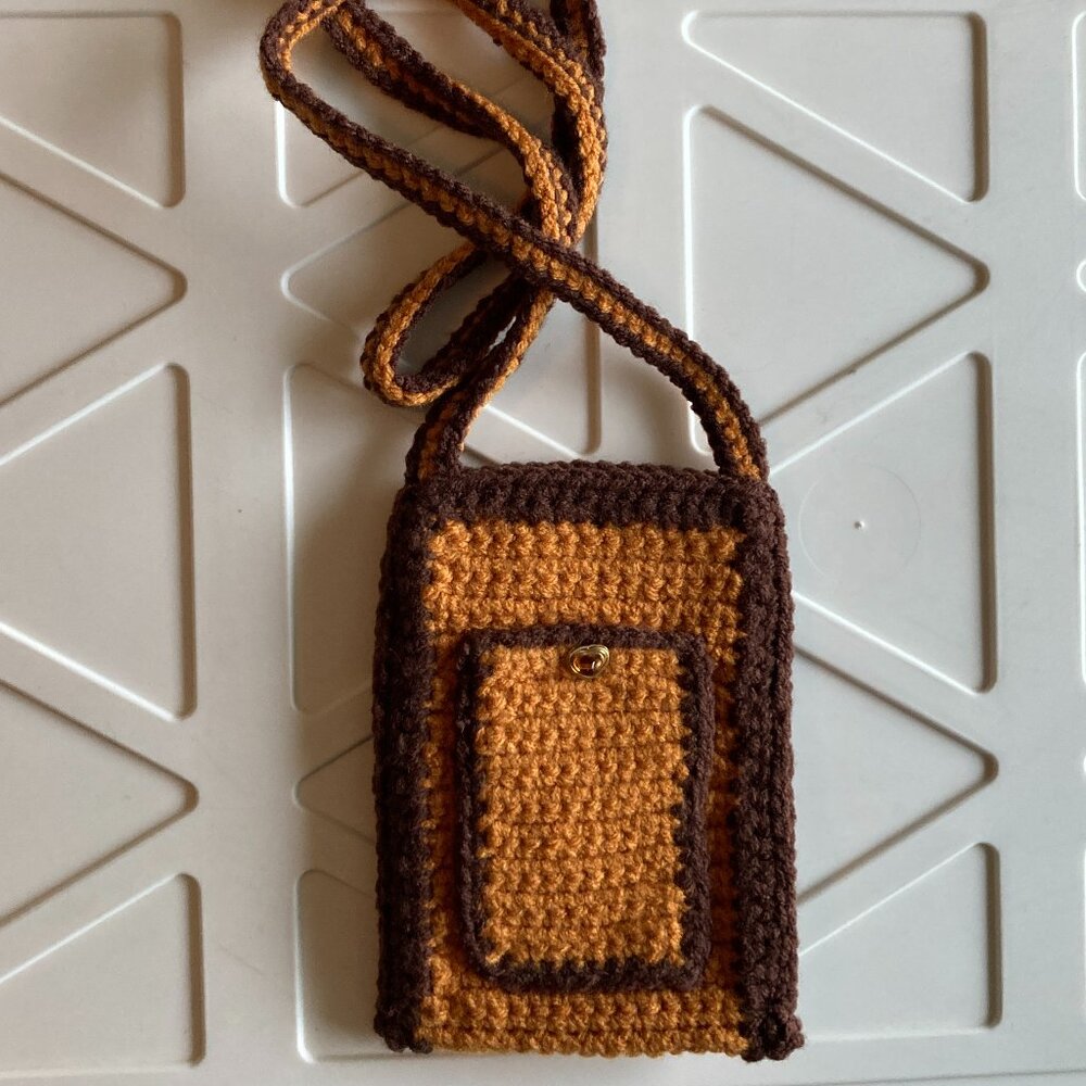 Crochet Phone Bag - Hand crafted – Brown & Pumpkin